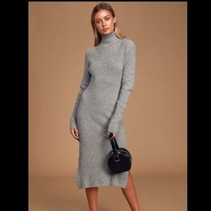 Lulus sheerah turtleneck midi sweater dress grey